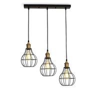 LEDSone Modern Retro 3 Way Ceiling Pendant Light Cluster Vase Cage Light Fitting Black Lampshade Home ES E27 Lighting Kit with 50CM Ceiling Panel