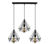 Ledsone Modern Retro Industrial 25Cm Metal Diamond Cage E27 Base 95Cm Adjustable Cord Rectangle Ceiling Hanging Light