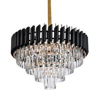 Ledsone Modern Round Crystal Chandeliers Luxury Ceiling Raindrop Pendant Light 40 Cm Black And Gold
