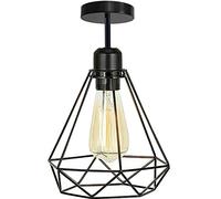 LEDSone Modern Semi Flush Mount Ceiling Lampshade Black Metal Diamond Shaped Cage Light Shade with E27 Base Pendant Ceiling Lamp for Living Room Kitchen Bedroom Hallway Dining Room
