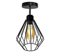 LEDSone Modern Semi Flush Mount Ceiling Lampshade Black Metal Diamond Shaped Cage Light Shade with E27 Base Pendant Ceiling Lamp for Living Room Kitchen Bedroom Hallway Dining Room Office Stairway