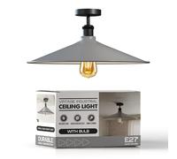 LEDSone Modern Semi Flush Mount Ceiling Light Fixture Metal Flat Shape 40cm Grey Shade E27 Base Pendant Lamp Chandelier LED Lights Fitting for Kitchen Bedroom Hallway Restaurant Hotel EPC