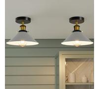LEDSone Modern Semi Flush Mount Ceiling Light Metal 2 Pack Cone Shape Pendant Lamp Chandelier LED Lights Fitting for Kitchen Bedroom Hallway Restaurant Hotel (Grey)