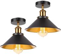 LEDSone Modern Semi Flush Mount Ceiling Light Metal 2 Pack Cone Shape Pendant Lamp Chandelier LED Lights Fitting for Kitchen Bedroom Hallway Restaurant Hotel (Black Inner Gold)