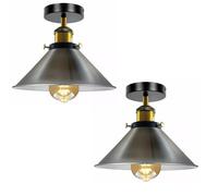 LEDSone Modern Semi Flush Mount Ceiling Light Metal 2 Pack Cone Shape Pendant Lamp Chandelier LED Lights Fitting for Kitchen Bedroom Hallway Restaurant Hotel (Satin Nickel)