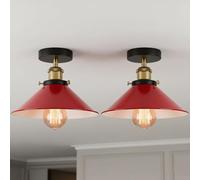 LEDSone Modern Semi Flush Mount Ceiling Light Metal 2 Pack Cone Shape Pendant Lamp Chandelier LED Lights Fitting for Kitchen Bedroom Hallway Restaurant Hotel (Red)