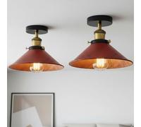 LEDSone Modern Semi Flush Mount Ceiling Light Metal 2 Pack Cone Shape Pendant Lamp Chandelier LED Lights Fitting for Kitchen Bedroom Hallway Restaurant Hotel (Rustic Red)