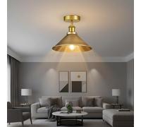 LEDSone Semi Flush Ceiling Light E27 Fittings 22cm Yellow Brass Conical LampShade Easy to Fit Durable Metal Vintage Ceiling Lighting Fixture for Living Room, Bedroom, Kitchen with EPC A+ Bulb