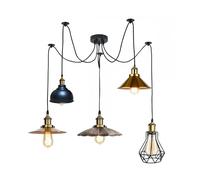 LEDSone Modern, Vintage Ceiling Spider Light Large Spider lamp Heads Clusters of Hanging Cone Shades Ceiling Braided Pendant Lamp Lighting (5 Head + Multi Shade)