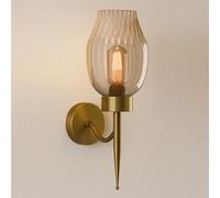 LEDSone Modern Vintage Industrial Globe Sconce Indoor Polished Amber Glass Wall Light with Amber Glass Shade (Style 2, Without Bulb)