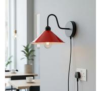LEDSone Modern Vintage Retro Industrial Wall Sconce Light Plug in Wall Lamp with Red Arm, Modern Swan Neck Metal Wall Light, Indoor Sconce for Bedroom, Dining Room, Living Room, (Red + Bulb)