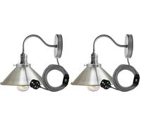 LEDSone Modern Vintage Retro Industrial Wall Sconce Light Plug in Wall Lamp with Satin Nickel Arm Lamp Shade, Dimmer Switch with 4m Cable (Pack of 2)