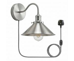 LEDSone Modern Vintage Retro Industrial Wall Sconce Light Plug in Wall Lamp with Satin Nickel Arm Lamp Shade, Dimmer Switch with 4m Cable