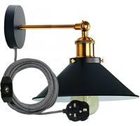 LEDSone 22cm Cone Shaped Industrial Wall Sconce Light Adjustable Plug in Wall Lamp with Yellow Brass Arm, Dimmer Switch and Lamp Shade for Restaurant and Any Other Special Places