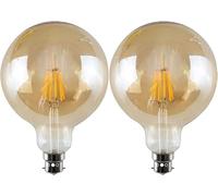 LEDSone B22 LED Light Bulbs 8W G125 LED Filament Bayonet Bulb 800lm Decorative Vintage Filament Lighting Clear Globe Glass CRI 90+ Warm White 2700K Dimmable Pack of 2