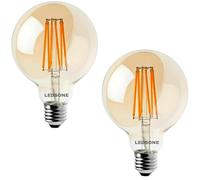 LEDSone 2 Pack, Vintage E27 Screw Bulb, LED Edison Light Bulb, G95 8W Dimmable LED Filament Globe Warm White 2700K Amber Glass, 800 Lumen CRI>90 Light Bulb, 90% Energy Saving