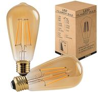 LEDSone Pack 2, Vintage LED E27 Screw Bulb, ST64 4W Edison Light Bulb, Dimmable LED Filament Light,Teardrop Shape Bulb Warm White 2700K Amber Glass, 450 Lumen, 90% Energy Saving Squirrel Cage Lamp