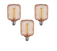 LEDSone Pack 3 | LED Decorative Lighting Metal Net Cover Rose Gold Cage Screw Bulb, 5W (50W Equivalent) Dimmable Warm White 2200K E27 Edison Vintage Energy Saving Bulb for Lighting Decoration - 220V