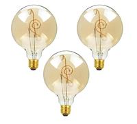 LEDSone Pack - 3, LED E27 G125 4W (40 Equivalent) Edison Screw Music LED Filament Warm White 2700K Amber Glass 450 Lumens, Retro Vintage Style Globe Indoor Lighting Fansy Decorative