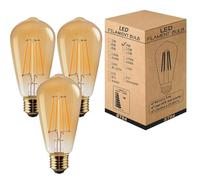LEDSone Pack 3, Vintage LED E27 Screw Bulb, ST64 4W Edison Light Bulb, Dimmable Light,Teardrop Shape Bulb Warm White 2700K Amber Glass 450 Lumen Energy Saving Squirrel Cage Lamp