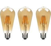 LEDSone Pack 3 | Vintage LED Edison E27 Light Bulb, 8W (Equivalent 60W) ST64 Dimmable 2700K Warm White Amber Glass Screw 806 Lumens| Energy Saving Bulb for Squirrel Cage Lamp 220V