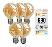 LEDSone Pack 5, G80 E27 4W LED Edison Dimmable Vintage Amber Glass Warm White 2700K Light Bulbs Best for Home Decoration, Pendant Lamps, Chandeliers, Restaurant and Bar Lighting Amber Light