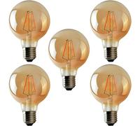 LEDSone Pack 5 | Vintage LED E27 Bulb, Edison G95 Screw 4W (40W Equivalent) LED Filament Dimmable Globe Bulb, 450 Lumen Warm White 2700K Amber Glass Energy Saving Light Bulb for Indoor Decoration