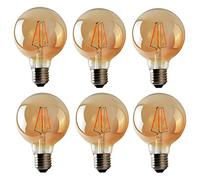 LEDSone Pack 6 | LED E27 Vintage Edison Bulb, G95 Dimmable 4W (40W Equivalent) LED Filament Screw Amber Globe Glass Warm White 2700K Energy Saving Lighting Decorative, [Energy Class A]