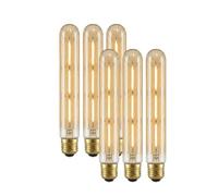 LEDSone Pack 6, LED Tubular E27 Light Bulb, T185 3W (30W Equivalent) Dimmable 2700K WarmWhite AmberGlass 300 Lumen | ES Screw LED Filament Vintage Energy Saving Bulb for Long Cage Lamp Decor