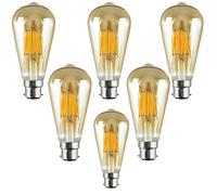LEDSone Pack 6 | Vintage LED Dimmable B22 Light Bulb, ST64 8W (Equivalent 60W) 2700K Warm White 806 Lumens Amber Glass | Bayonet Base LED Energy Saving Bulb for Squirrel Cage Lamp & Home Decorative