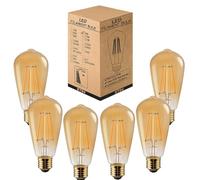 LEDSone Pack 6, Vintage LED E27 Screw Bulb, ST64 4W Edison Light Bulb, Dimmable LED Filament Light,Teardrop Shape Bulb Warm White 2700K Amber Glass, 450 Lumen, 90% Energy Saving Squirrel Cage Lamp