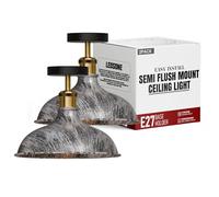 LEDSone 2 Pack Flush Mount Vintage Ceiling Lighting E27 Light Fitting 36cm Metal Lampshade Industrial Ceiling Light Fixture for Kitchen, Living Room, Bedroom & Hallway Brushed Silver