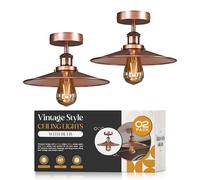 LEDSone Pack of 2 Ceiling Lights Fixture Industrial LED Ceiling Chandeliers Metal Copper Lampshade Easy Fit E27 Base Farmhouse Semi Flush Lighting for Kitchen,Hallway, Bedroom, Living Room EPC
