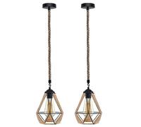 LEDSone Pack of 2 Industrial E27 Vintage Hemp Rope Pendant Lights Attic Personality Indoor Lightings for Loft/Living Room/Bar Pendant Chandelier