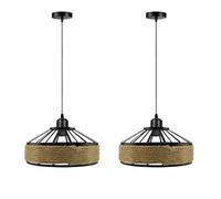 LEDSone Pack of 2 Retro Hemp Rope Pendant Light with Adjustable PVC Cable and 30cm Metal Lampshade E27 Holder Ceiling Hanging Light Fixture for Home, Bar, Restaurant, Cafe