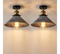 LEDSone Pack of 2 Semi Flush Ceiling Light 22cm Metal Cone Shade E27 Ceiling Light Fitting Industrial Vintage Lighting for Kitchen Bedroom Hallway Living Room Grey with Bulb