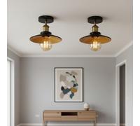 LEDSone Pack of 2 Vintage E27 Semi Flush Mount Ceiling Light Fixture with 22cm Black Inner Gold Lampshade Easy to Fit Durable Metal LED Ceiling Lamp Fitting for Living Room Kitchen EPC