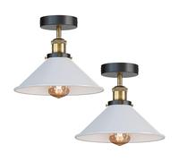 LEDSone Pack of 2 Vintage Flush Mount Ceiling Light Fixture E27 Holder with 22cm White Cone Lampshade Easy Fit Durable Metal Light Fitting Ceiling for Living Room Kitchen Hallway with Bulb