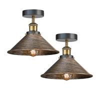 LEDSone E27 Base Semi Flush Mount Light with 22cm Brushed Copper Conical Lampshade Easy to Fit Durable Metal Industrial Ceiling Lights for Kitchen Bedroom Living Dining Room with EPC A+ Bulb 2 Pack