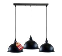 LEDSone Pendant Lamp Shade 3 Head Black E27 Bulb Base Vintage Industrial Dome Shape Ceiling Hanging Light Loft Style Metal Ceiling for Kitchen Island Living Room Dining Room E27 UK Holder Kit.