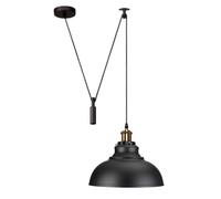 LEDSone Pendant Light, Adjustable Height Industrial Pulley Lighting, Rustic Ceiling Hanging Light Edison Island Lamp for Farmhouse Dinner Room Kitchen Hallway, Black, E27 Bulb Socket A
