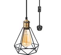 LEDSone Pendant Light Fixtures, 400CM Hanging Light with Plug in Track Lighting E27 Vintage Hanging Lamp Metal Swag Ceiling Lamp with On/Off Switch Overhead Light for Home/Hotel (Shade (3) with Bulb)