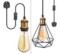 LEDSone Pendant Light Fixtures 4m Hanging Light with Plug in Ceiling Lighting E27 Vintage Hanging Lamp Metal Cage Ceiling Lamp with On/Off Switch Overhead Light for Home/Hotel (Shade 3)