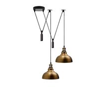 LEDSone Pendant Light Shade Yellow Brass 2 Head Metal Lamp Ceiling Spider Adjustable 195cm Cord Vintage Edison E27 Bulb Base Industrial Retro Lighting Island Lamp for Dinner Room Kitchen.