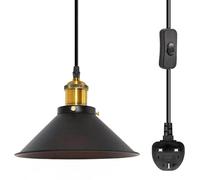 LEDSone Plug-in Pendant Ceiling Light, 4m Adjustable Hanging Lamp with E27 Holder & Inline Switch, Vintage Industrial Swag Light for Kitchen, Bedroom, Living Room, Café & Hotel