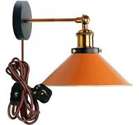 LEDSone Plug in Wall Light Dimmable, Retro Wall Light with Switch, Orange Industrial Stepless Dimming Wall Lamp, E27 Metal Wall Sconce Indoor for Bedroom Beside Living Room