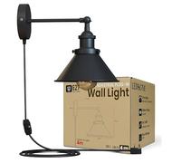 LEDSone Plug in Wall Light Fixture Indoor 18cm Black Metal 180° Adjustable 4m Cable Cord with Dimmer Switch Industrial Lamps for Bedroom Living Room Kitchen, Restaurant