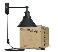LEDSone Plug in Wall Light Indoor Metal 22cm Black Adjustable 4m Cable Cord and Dimmer Switch Industrial Wall Lamps & Sconces for Bedroom Living Room Kitchen, Bar, Restaurant