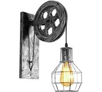 LEDSone Pulley Wheel Wall Light Brushed Silver Wire Cage E27 Sconce