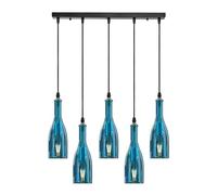 LEDSone Retro 5 Lights Wine Bottle Pendant Chandelier, Industrial Hanging Fixture with Blue Glass Shades, E27 Ceiling Light for Restaurant, Café, Dining Room